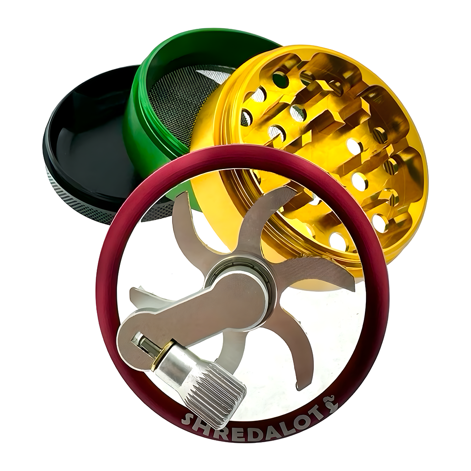 Sir Shredalot Crank Top 4 Piece Metal Herb Grinder - 63mm
