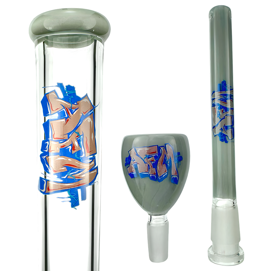 18" AFM Wildstyle Graffiti 9mm Colored Glass Straight Beaker Bong Bundle