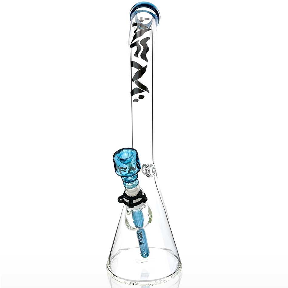 18" AFM Wavy Bent Neck 7mm Colored Lip Glass Beaker Bong Bundle