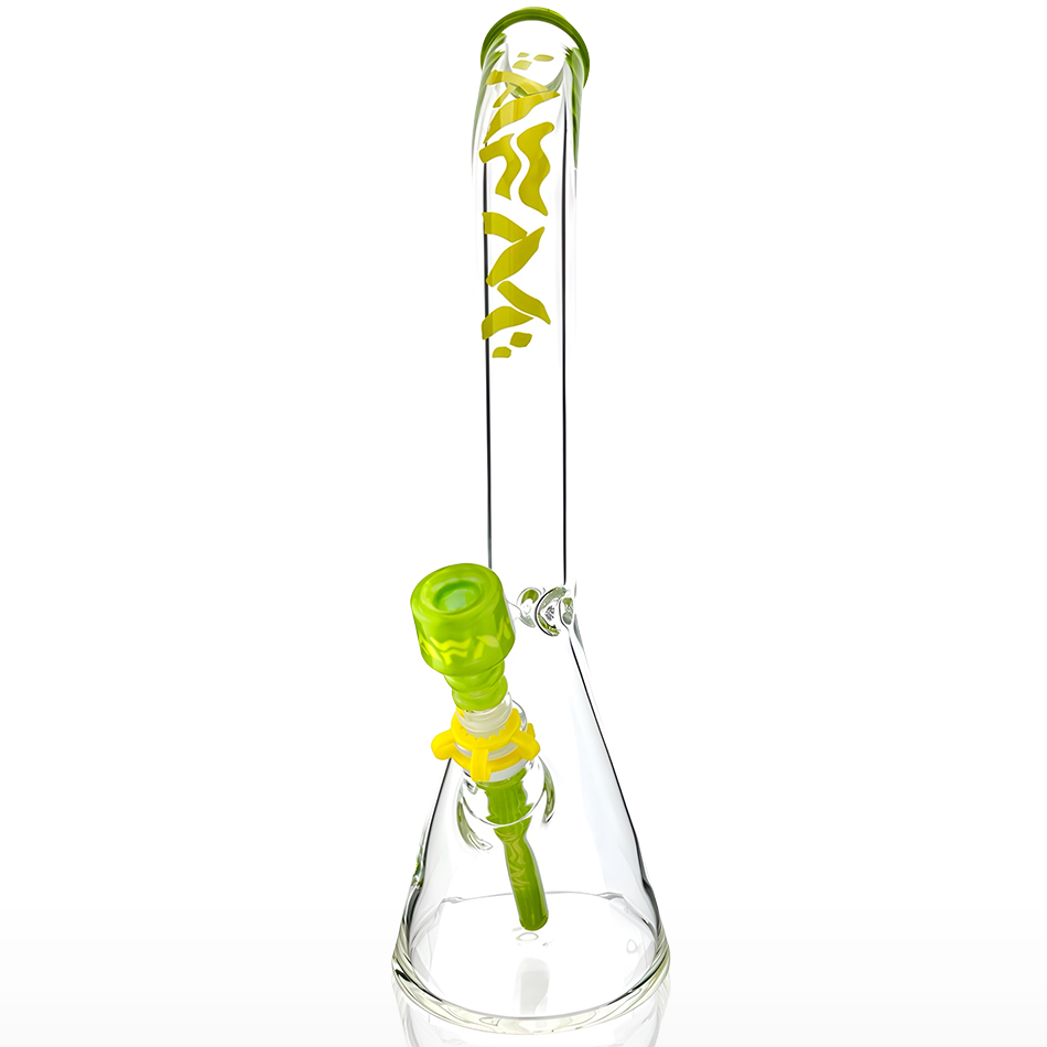 18" AFM Wavy Bent Neck 7mm Colored Lip Glass Beaker Bong Bundle