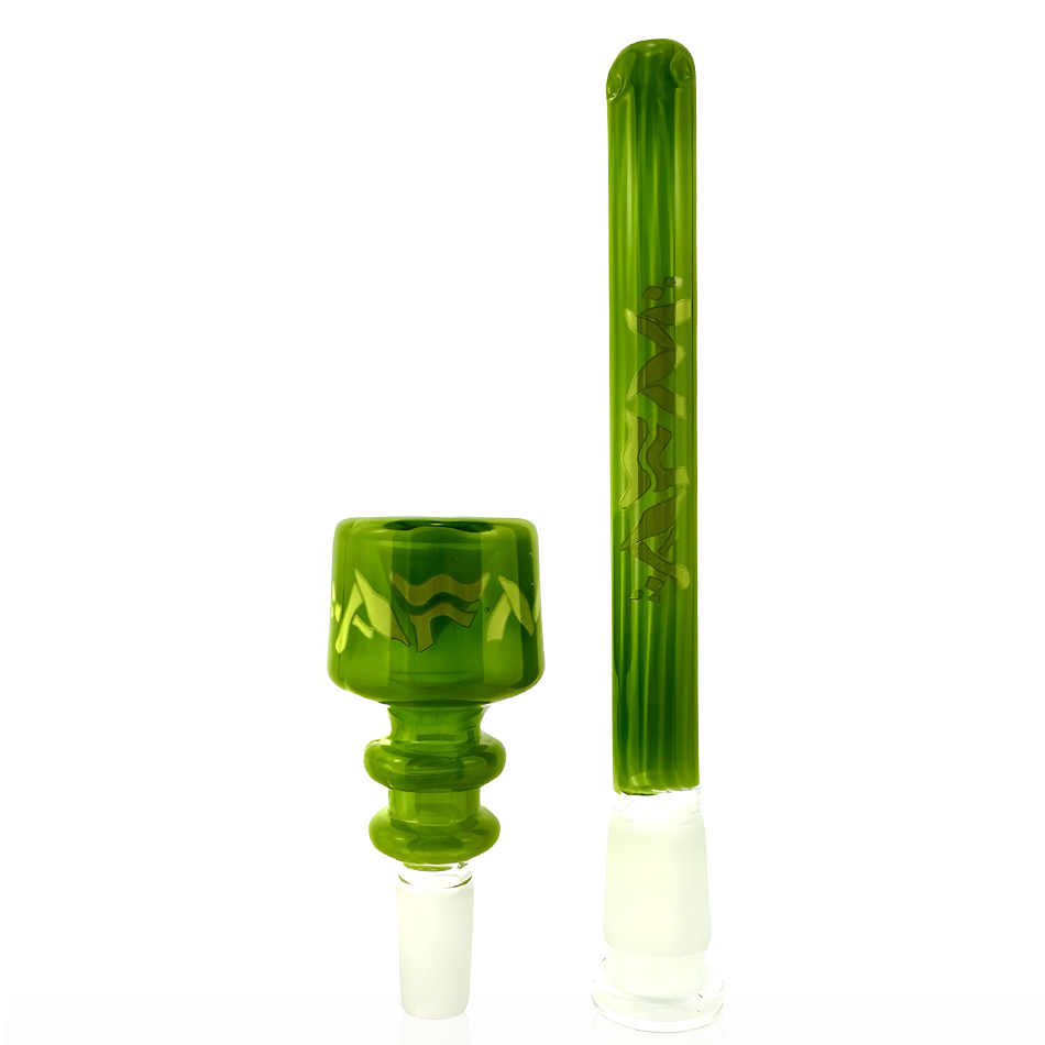 18" AFM Wavy Bent Neck 7mm Colored Lip Glass Beaker Bong Bundle