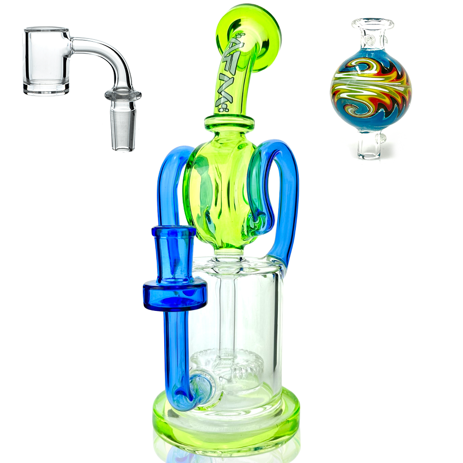 9.5" AFM Andromeda Recycler Dab Rig + Quartz Banger & Carb Cap Bundle