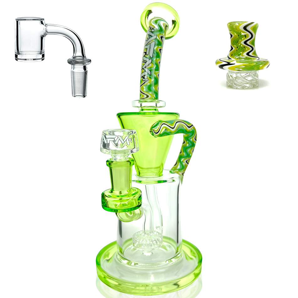 10" AFM Glass Drain Incycler Reversal Showerhead Dab Rig + Quartz Banger & Carb Cap Bundle