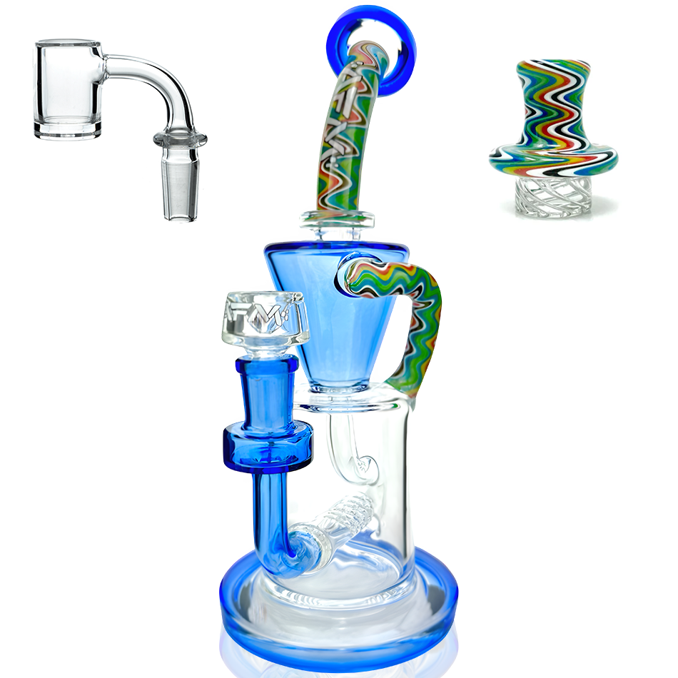10" AFM Glass Drain Recycler Reversal Inline Dab Rig + Quartz Banger & Carb Cap Bundle