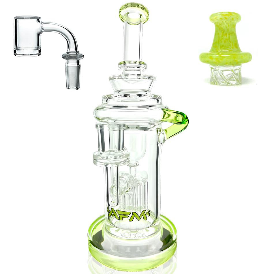 10" AFM Glass Power Station Color Lip Glass Recycler Dab Rig + Quartz Banger & Carb Cap Bundle