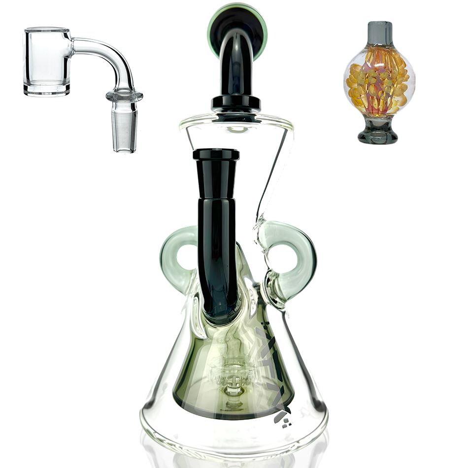 10" AFM Glass Hour Glass Colored Recycler Dab Rig + Quartz Banger Bundle