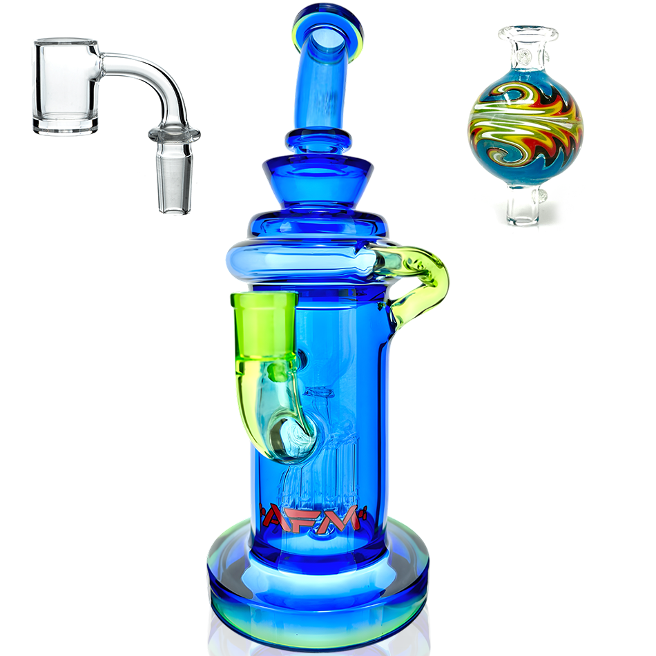 10" AFM Glass Power Station Full Color Glass Recycler Dab Rig + Quartz Banger & Carb Cap Bundle