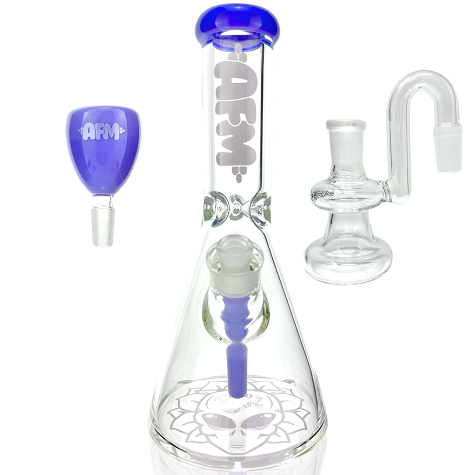 12" AFM Chubbi Beaker Clear Colored Lip Beaker Bong + Dry Catcher Bundle