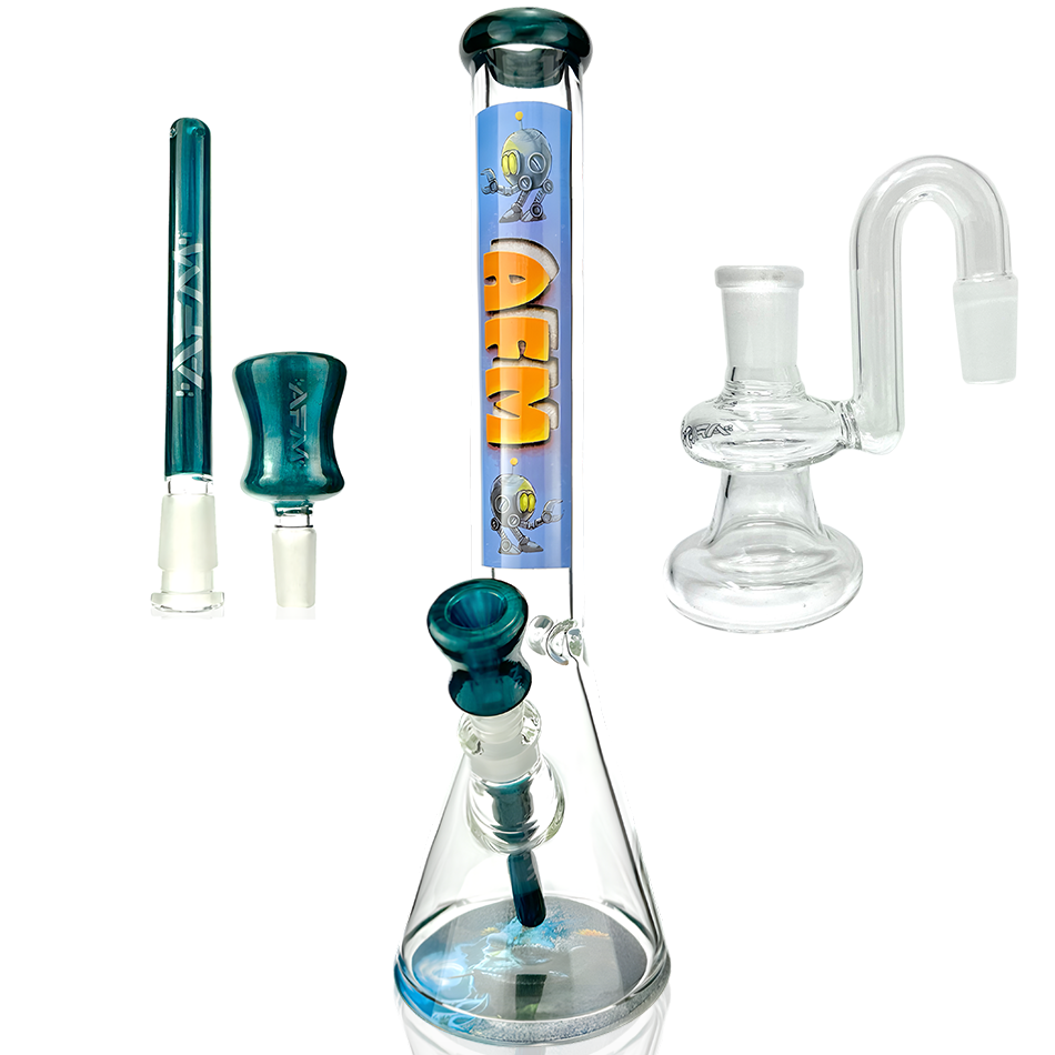18" AFM AI God Osiris 9mm Glass Beaker Bong + Ash Catcher Bundle