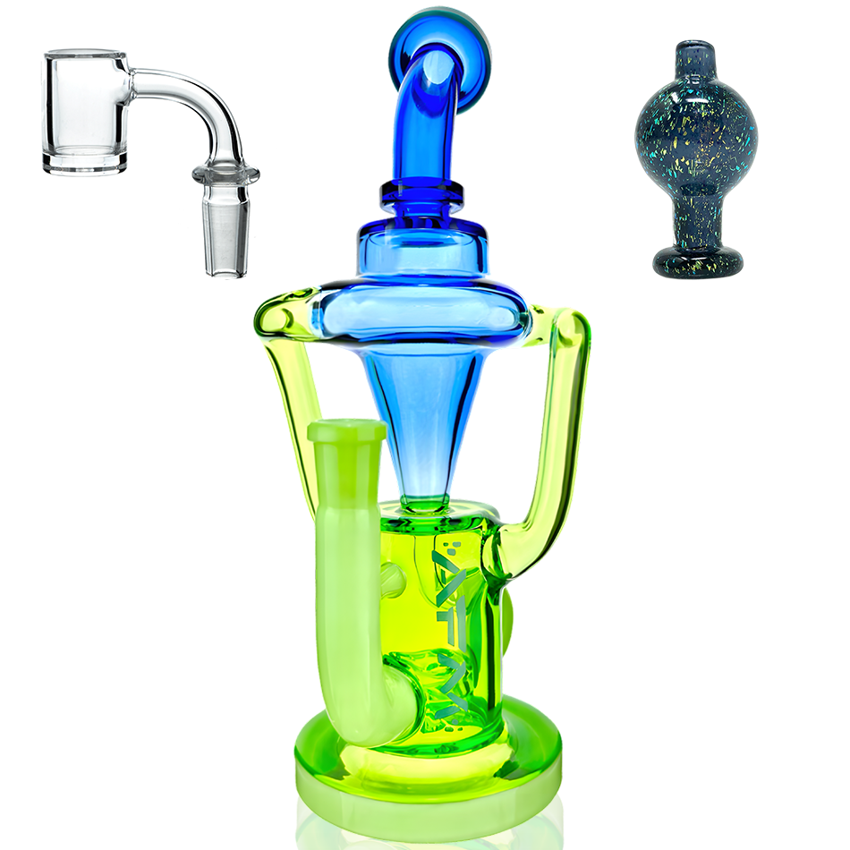 10" AFM Glass Palermo Double Glass Recycler Dab Rig + Quartz Banger Bundle