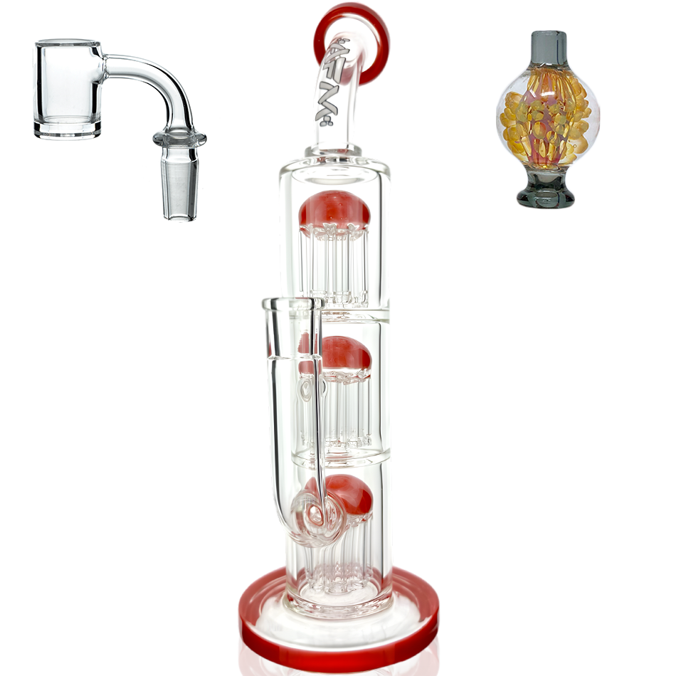 11.5" AFM Glass Triple Arm Perc Glass Dab Rig + Quartz Banger & Carb Cap Bundle