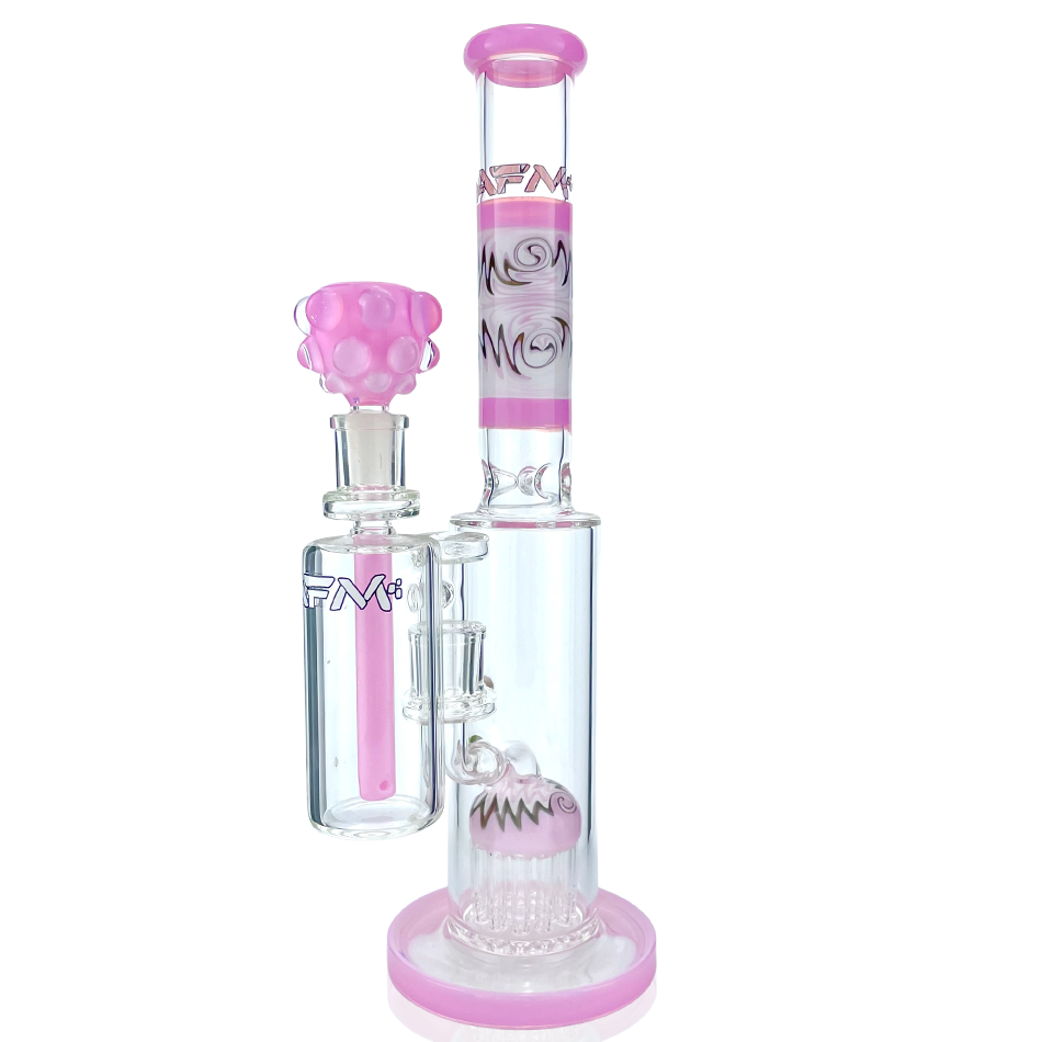 14" AFM Glass Reversal Arm Pink Glass Straight Tube Bong Bundle