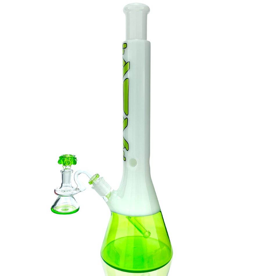 18" AFM Glass Lime Quasar Glass Beaker Bong Bundle