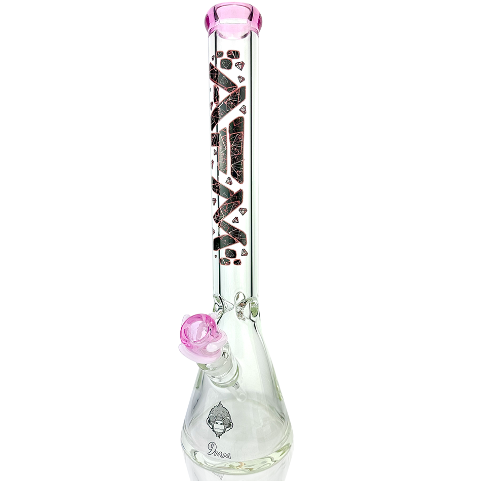 18" AFM Pink Diamond 9mm Glass Beaker Bong Bundle