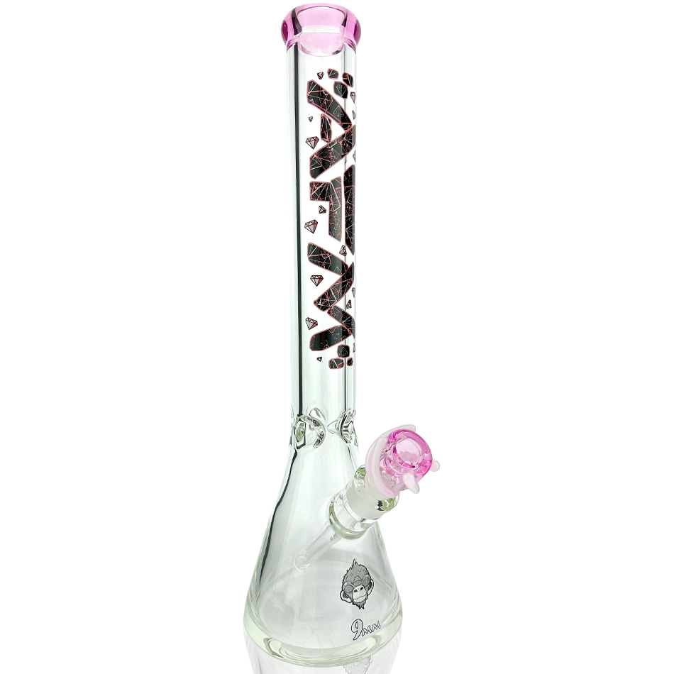 18" AFM Pink Diamond 9mm Glass Beaker Bong Bundle