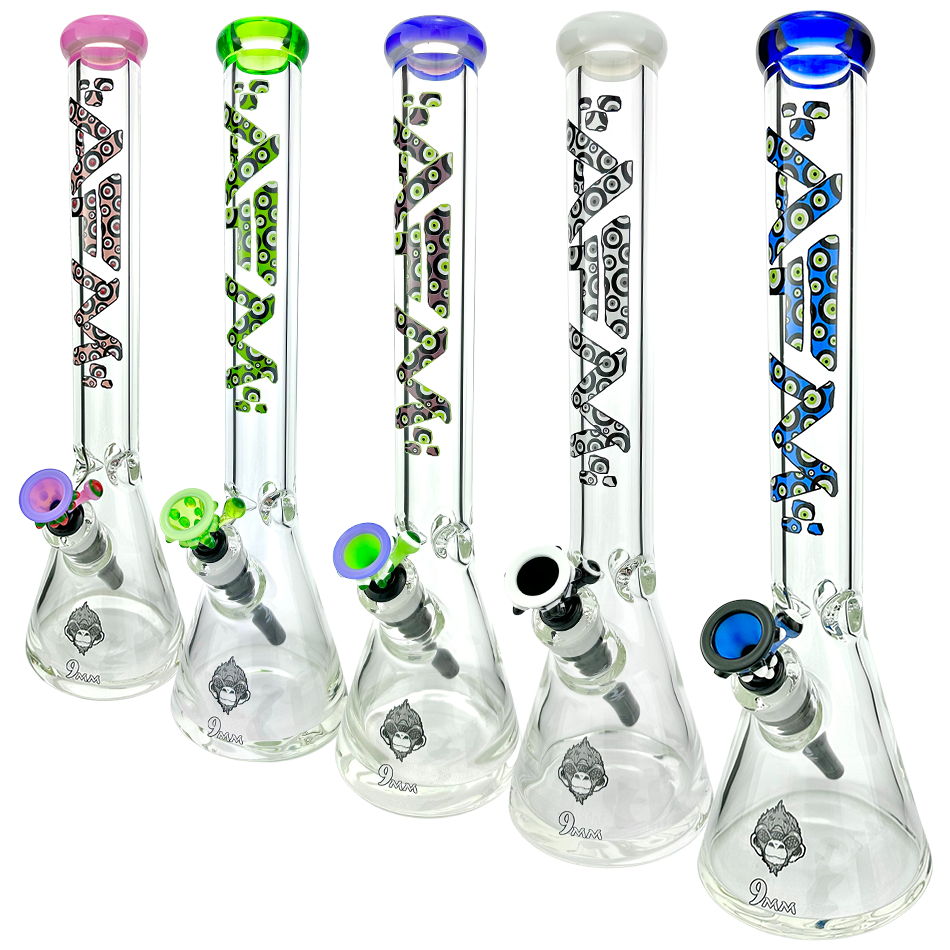 18" AFM Glass Evil Eye Clear Glass Beaker Bong Bundle