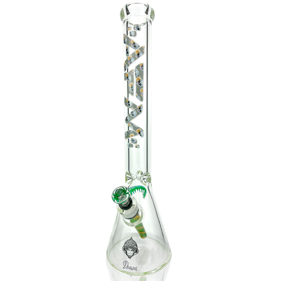 18" AFM Peace From Space Clear Glass 9mm Beaker Bong Bundle