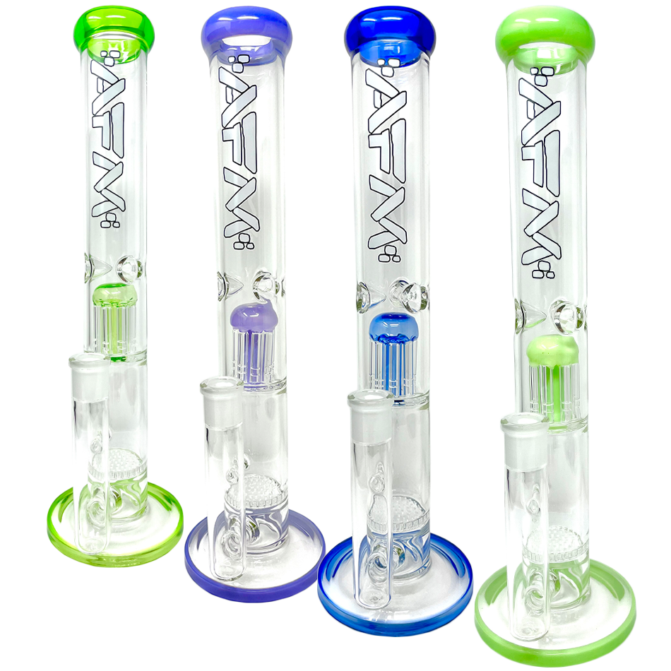 14" AFM Glass Ripper Single Arm Perc Glass Straight Tube Bong