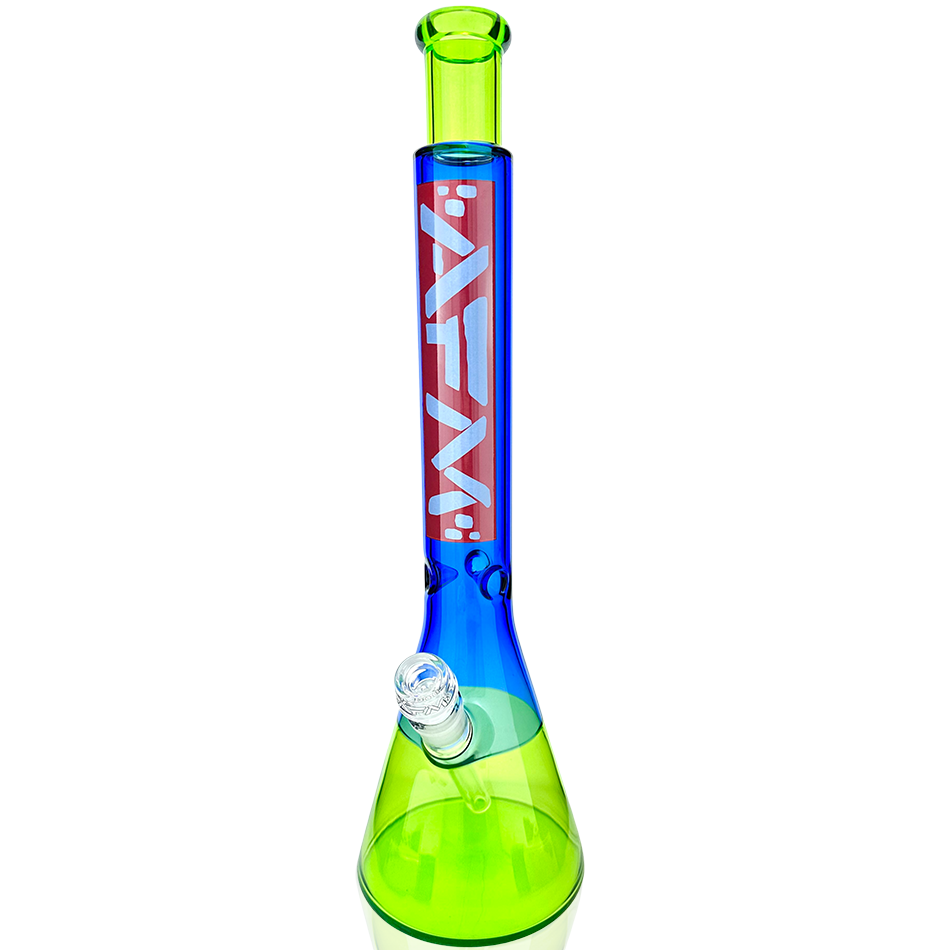 18" AFM Red Label Quasar Glass Beaker Bong - Ink Blue/ Lime