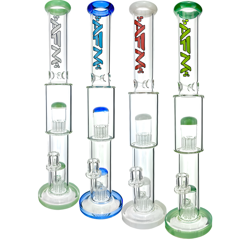 18" AFM Glass Daisy Double Perc Straight Tube Bong