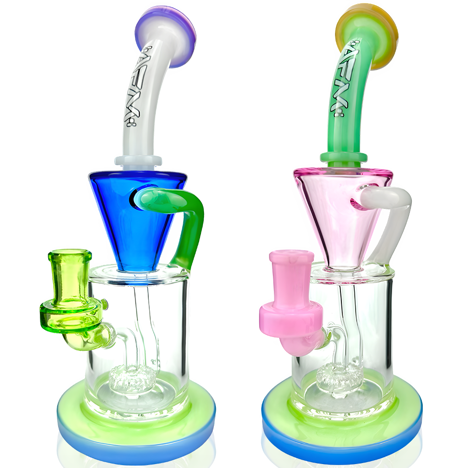 10" AFM Glass Drain Incycler Rainbow Color Glass Dab Rig