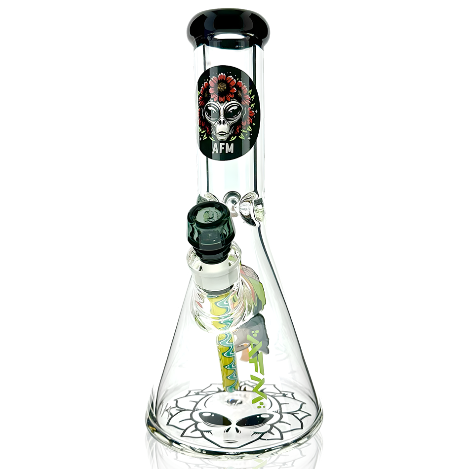 1 of 1 - 12″ AFM Alien Abduction Colored Lip Glass Beaker Bong Set