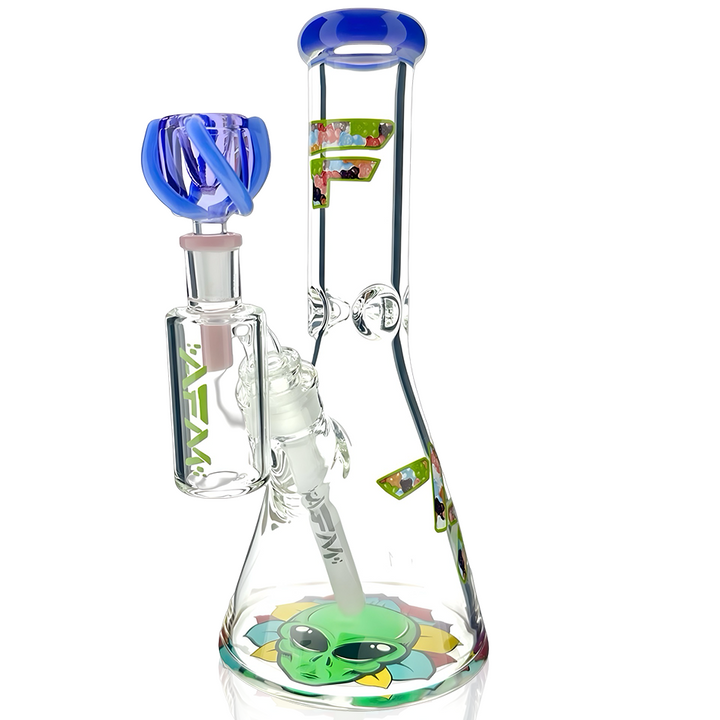 1 of 1 - 12″ AFM Scramble Bears Purple Colored Lip Glass Beaker Bong Set | AFM Smoke