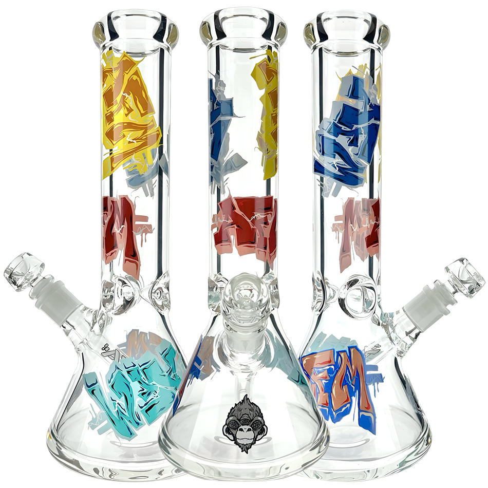 12" AFM Throw Up Graffiti Glass Beaker Bong Set