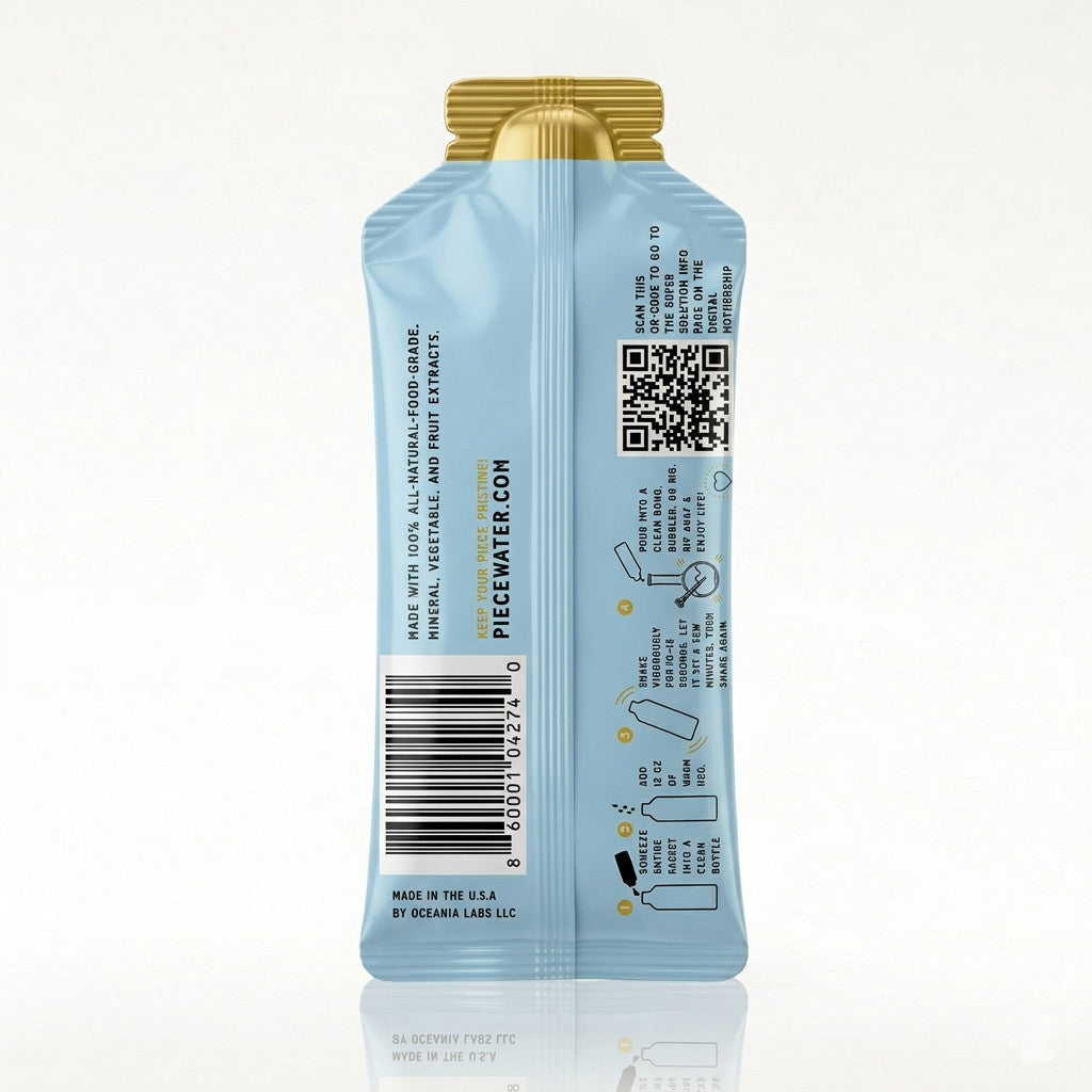Back of Piece Water Super Solution packet with mixing directions: mix with 12 oz of water