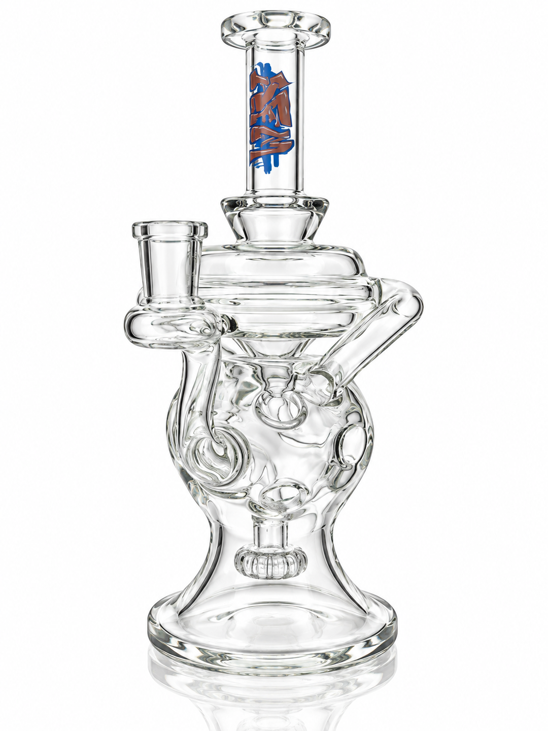 AFM 9" Swiss Tag clear glass recycler dab rig, front view