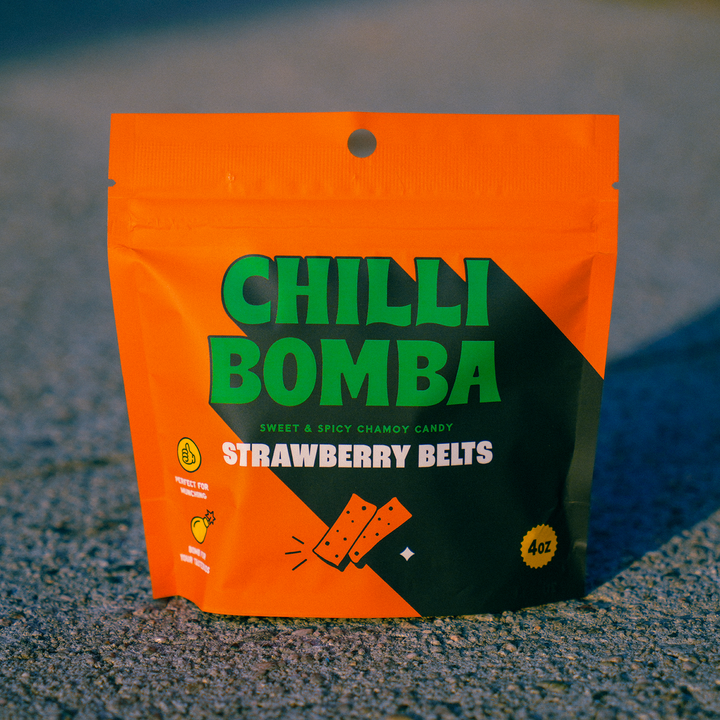 Chilli Bomba Strawberry Belts Chili Chamoy Candy 4oz Bag | AFM Smoke
