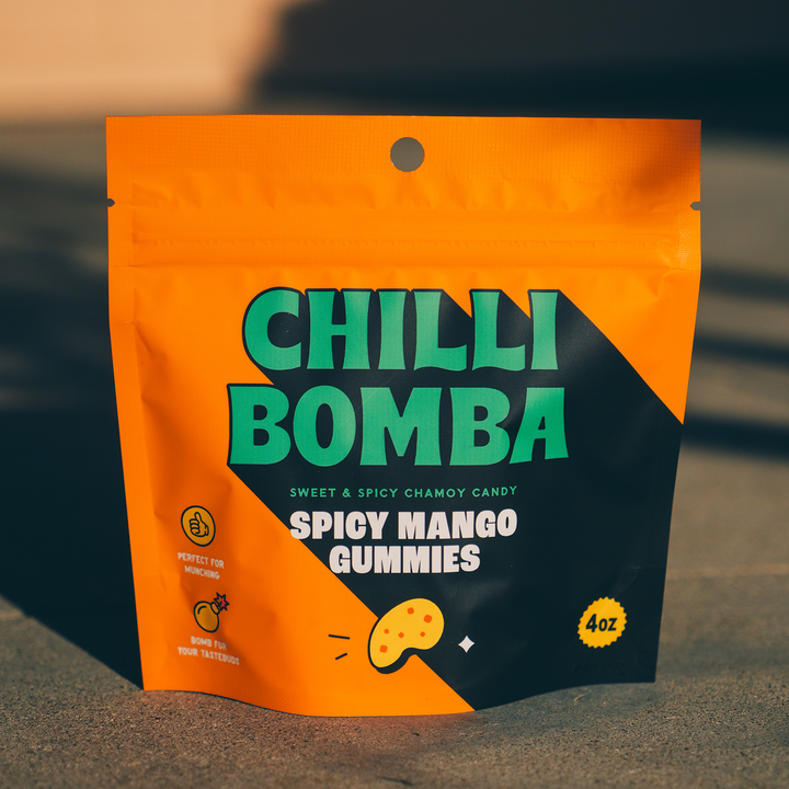 Chilli Bomba Spicy Mango Gummies Chili Chamoy Candy 4oz Bag | AFM Smoke