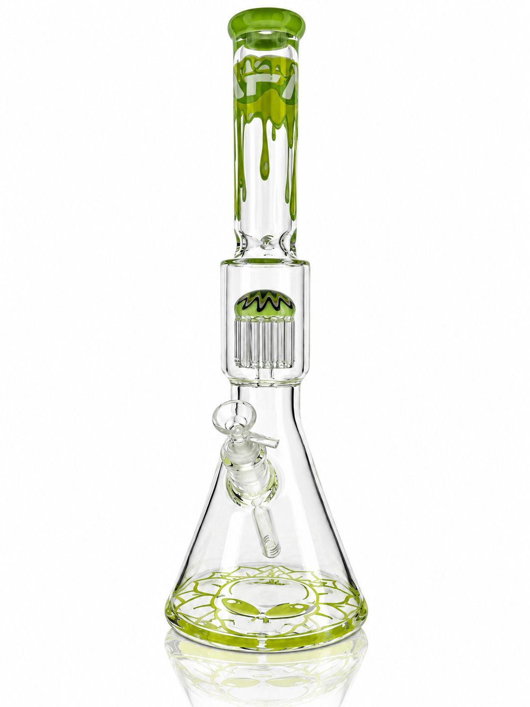 18" AFM Alien Slime WigWag beaker bong with slime drip neck and tree perc, front view
