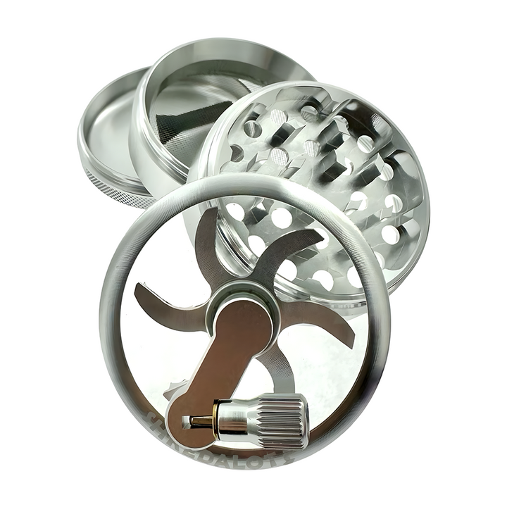 AFM Sir Shredalot Crank Top 4-Piece Metal Herb Grinder – 63 mm Aluminum Grinder