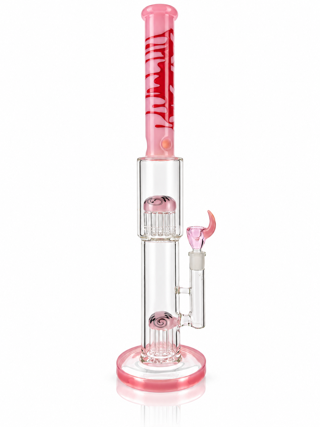 18" AFM Pink Drip straight tube bong with pink bowl and pink foot, side view