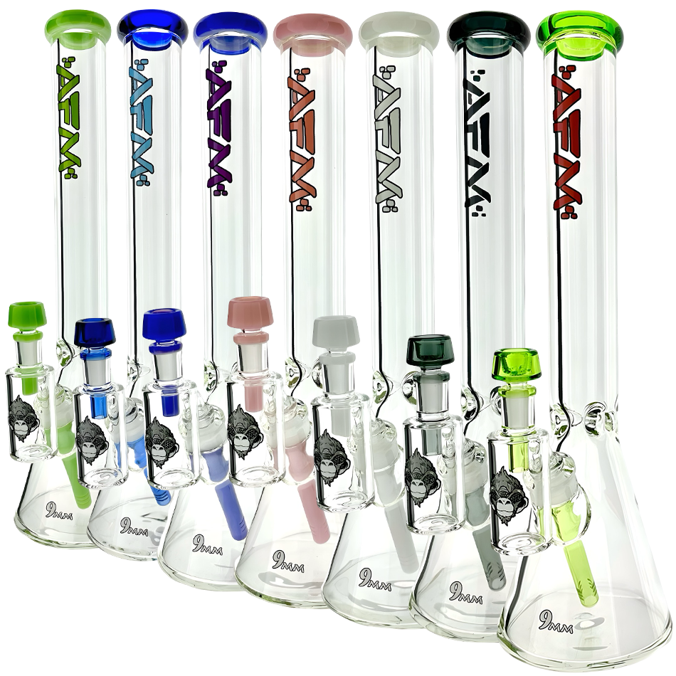 18″ Battleship Glass Colored Lip 9mm Beaker Bong Bundle | AFM Smoke