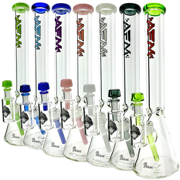 18″ Battleship Glass Colored Lip 9mm Beaker Bong Bundle | AFM Smoke