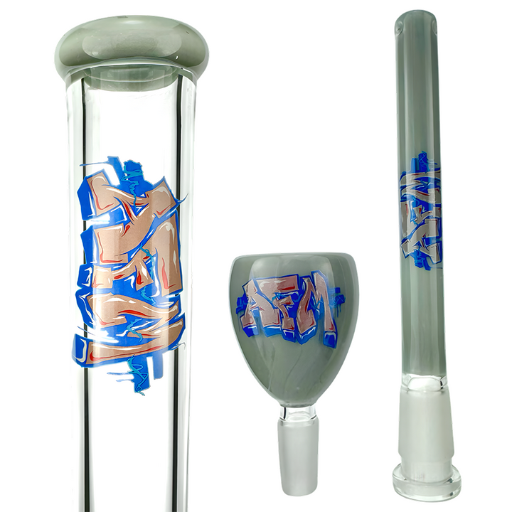 18" Wildstyle Graffiti Colored Glass Straight Beaker Bong | AFM Smoke
