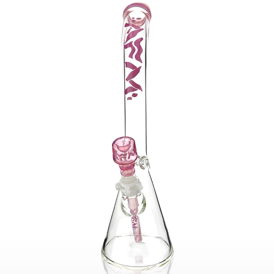 18" Wavy Bent Neck 7mm Colored Lip Glass Beaker Bong Bundle | AFM Smoke