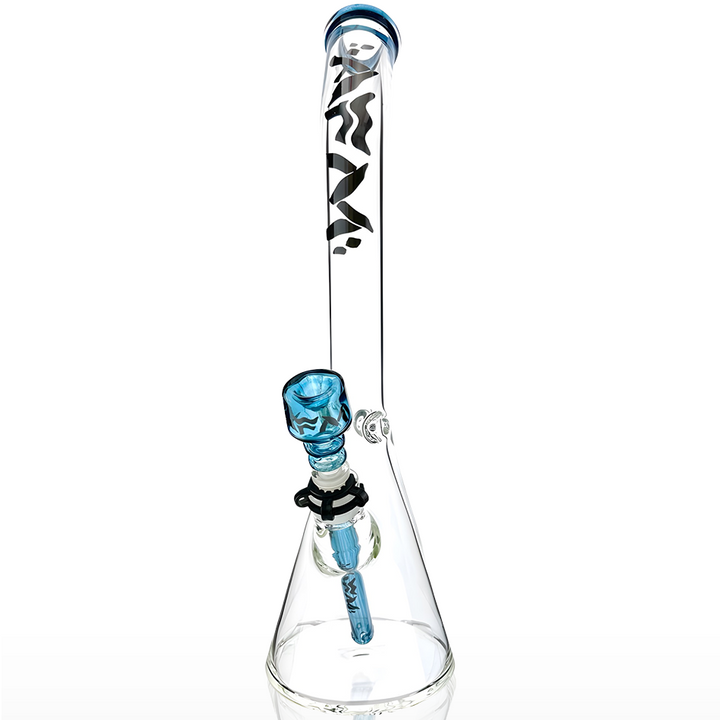 18" Wavy Bent Neck 7mm Colored Lip Glass Beaker Bong Bundle | AFM Smoke