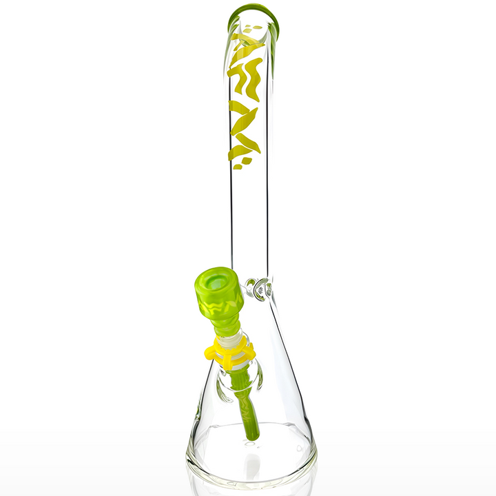 18" Wavy Bent Neck 7mm Colored Lip Glass Beaker Bong Bundle | AFM Smoke