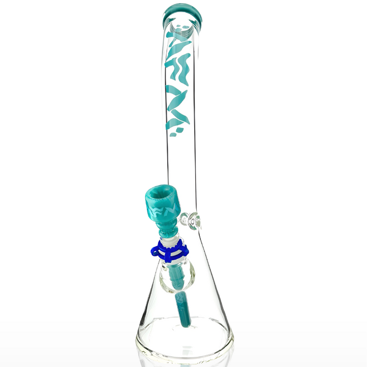 18" Wavy Bent Neck 7mm Colored Lip Glass Beaker Bong Bundle | AFM Smoke