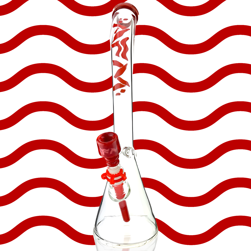 18" Wavy Bent Neck 7mm Colored Lip Glass Beaker Bong Bundle | AFM Smoke