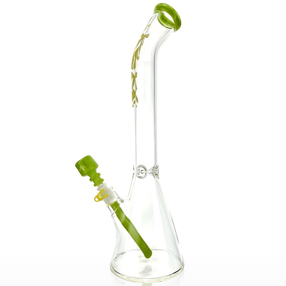 18" Wavy Bent Neck 7mm Colored Lip Glass Beaker Bong Bundle | AFM Smoke