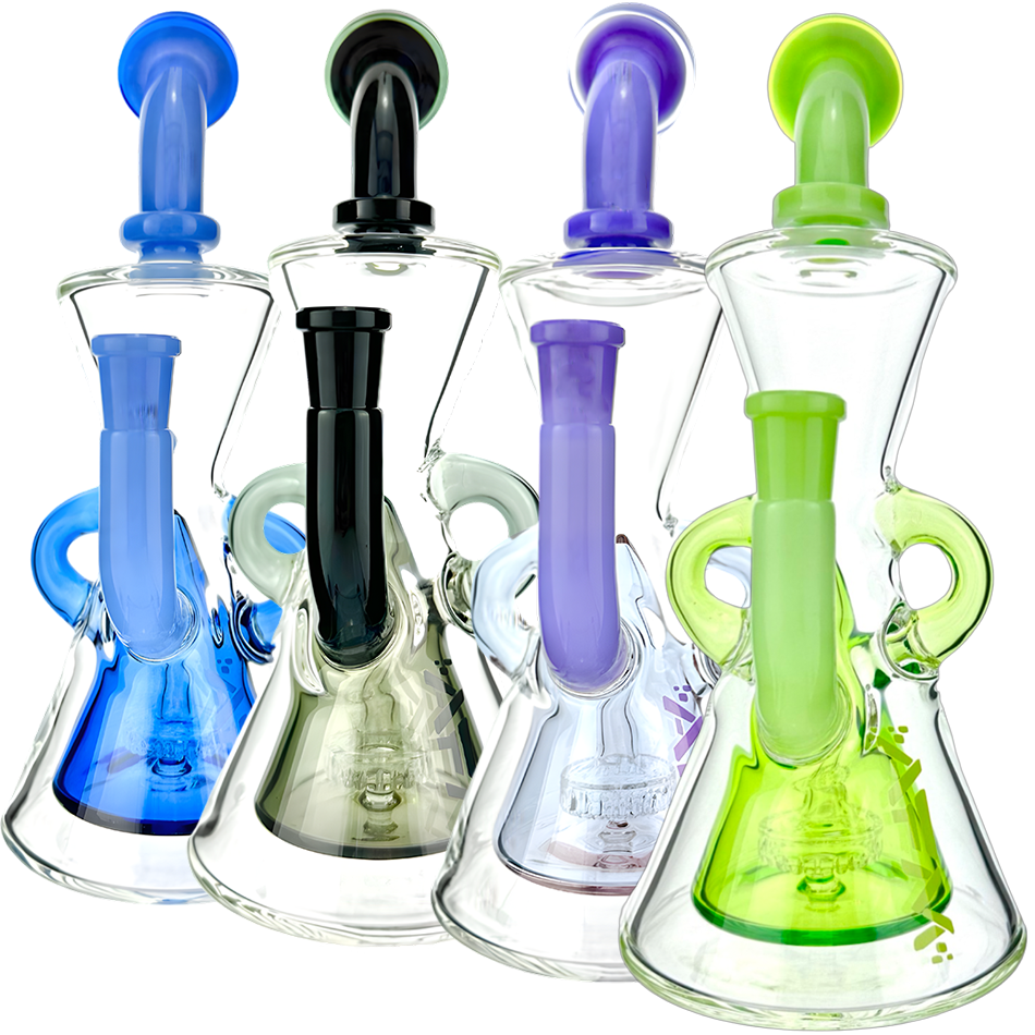 10" AFM Glass Hour Glass Colored Recycler Dab Rig