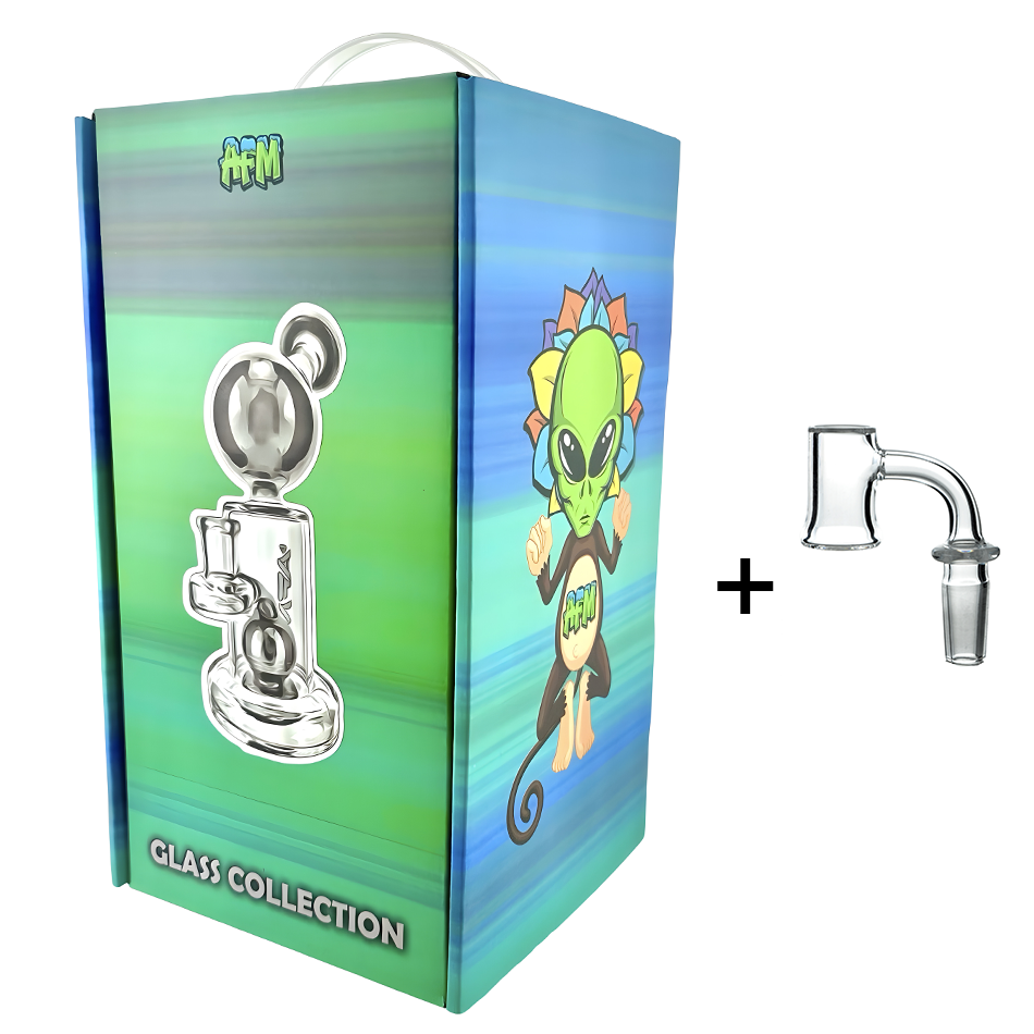 8" AFM Bubble Head Glass Dab Rig + Banger Boxed Set