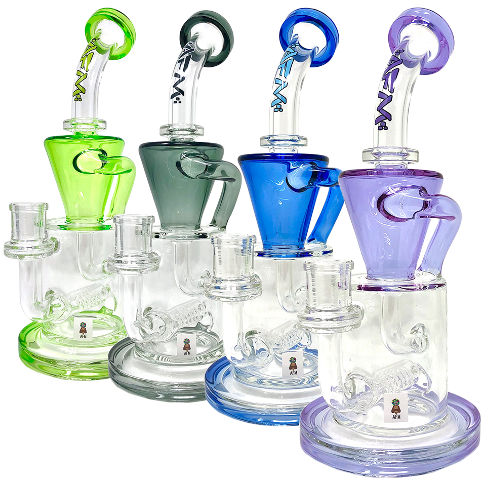 10.5" AFM Glass Drain Recycler Colored Lip Dab Rig