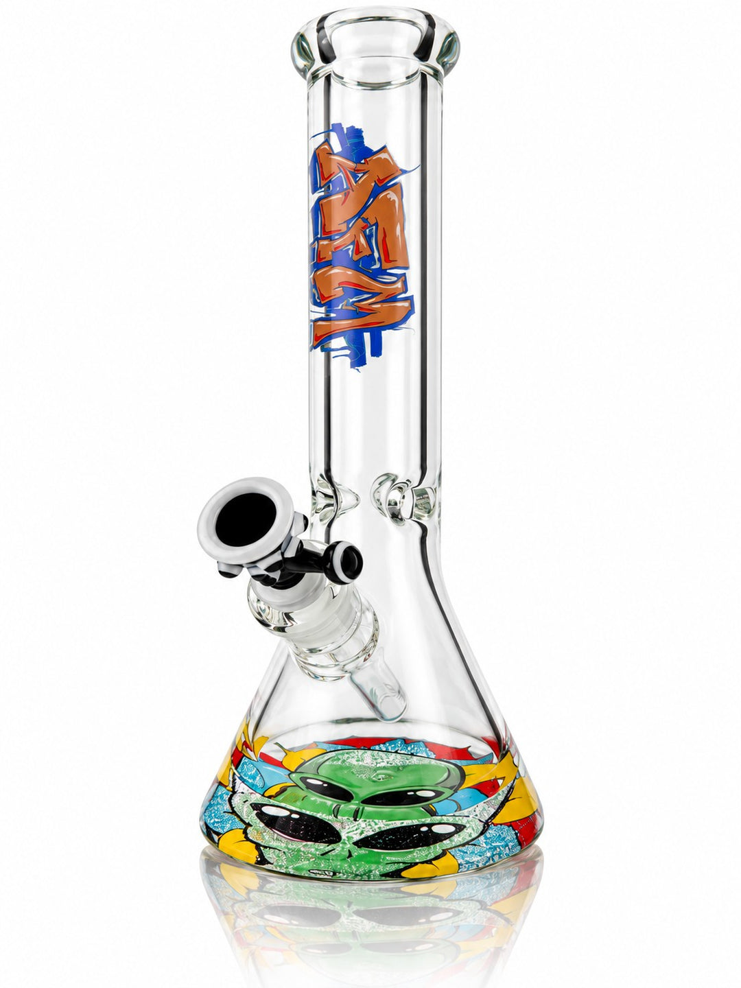 12 inch AFM Graffiti 7mm glass beaker bong, Multi-Color alien art base and wildstyle AFM tag