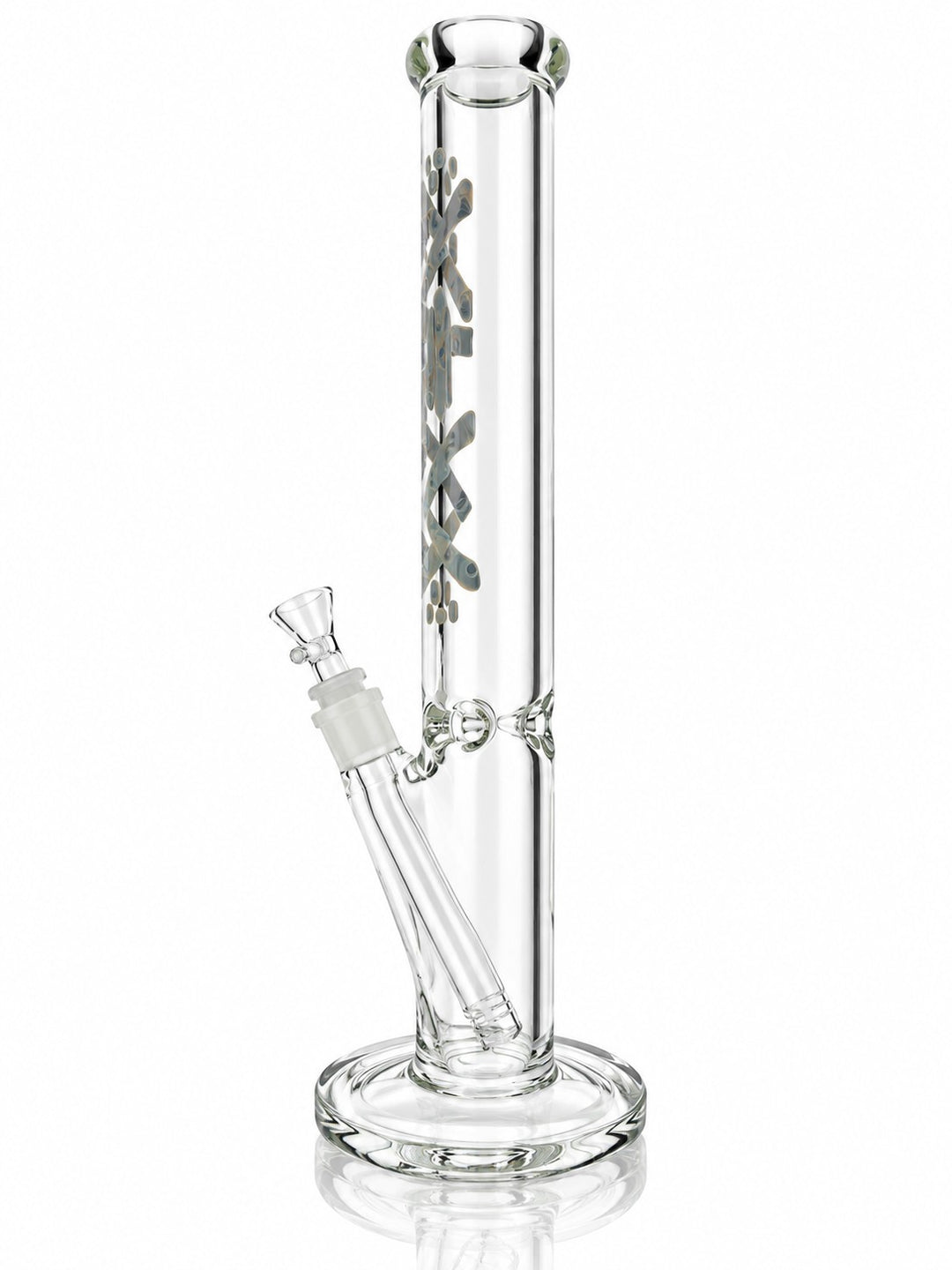 AFM Peace From Space 9mm straight tube bong, side view with downstem, bowl and thick foot
