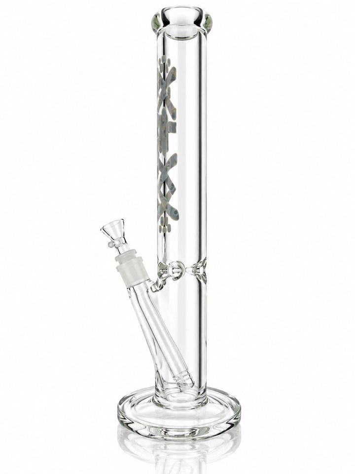 AFM Peace From Space 9mm straight tube bong, side view with downstem, bowl and thick foot